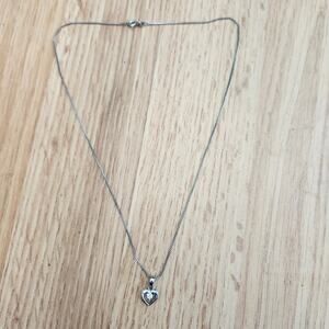 HAN 925 Sterling Silver CZ Open Heart Pendant Necklace Italy Box Chain 18in